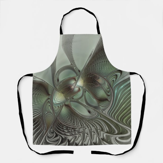 Delantal Abstracto Olive Sage Green Grey Fractal Art Fantas (Anverso)