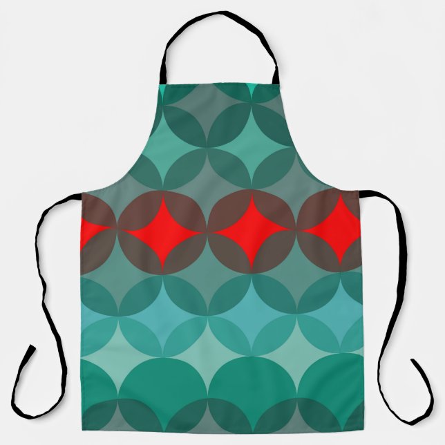 Delantal abstracto verde azulado y rojo inspirado por Art D (Anverso)