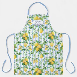 Delantal Abuela Floral Limón Raya Azul y Blanco