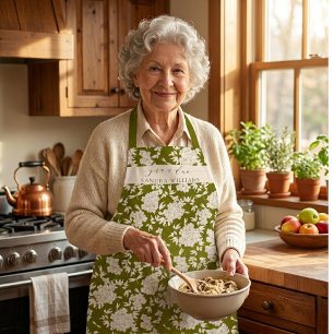 Delantal Abuela manuscrita patrón floral elegante y con est