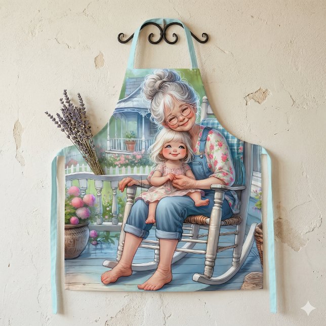 Delantal Abuela Nieta Abrazo en el Pórtico (Grandmother Granddaughter Porch Embrace Apron)