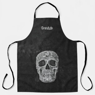 Delantal Abuelo Blanco Y Negro De Calavera Gótica