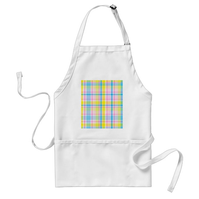 Delantal Accesorios de diseño de tartán azul amarillo rosa (Frente)