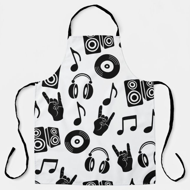 Delantal Accesorios musicales: Patrón de cosecha monocromo. (Anverso)