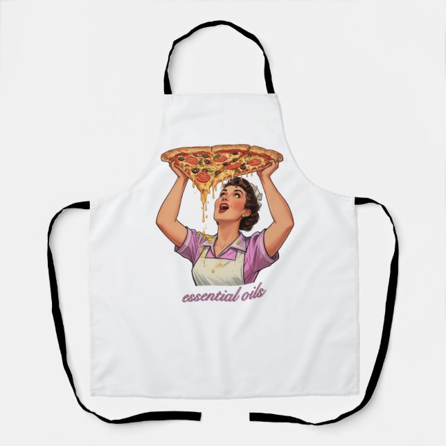 Delantal Aceites Esenciales Ilustración Divertida de Pizza  (Anverso)