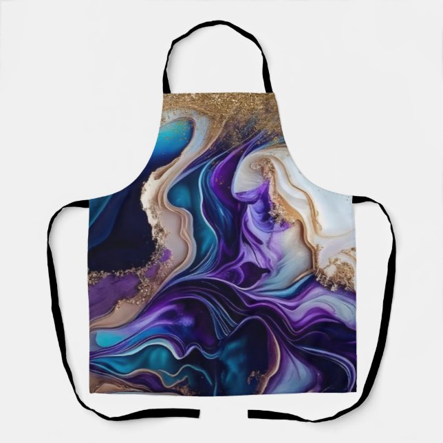 Delantal Acentos metálicos de oro sobre zaranjas Verde azul (Anverso)