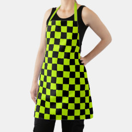 Delantal Acid green black checkerboard pattern