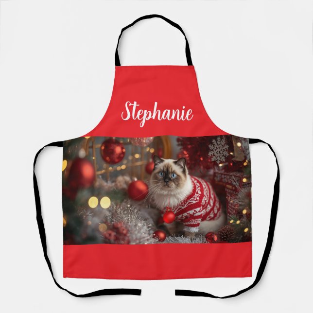 Delantal Acogedores Navidades de Birman Cat personalizados (Anverso)