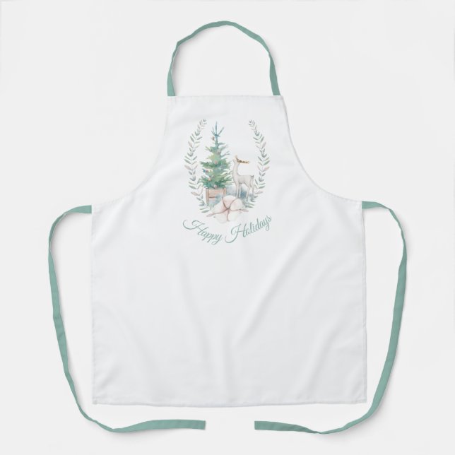 Delantal Acrarela de Reno y Árbol de Navidad  (Anverso)