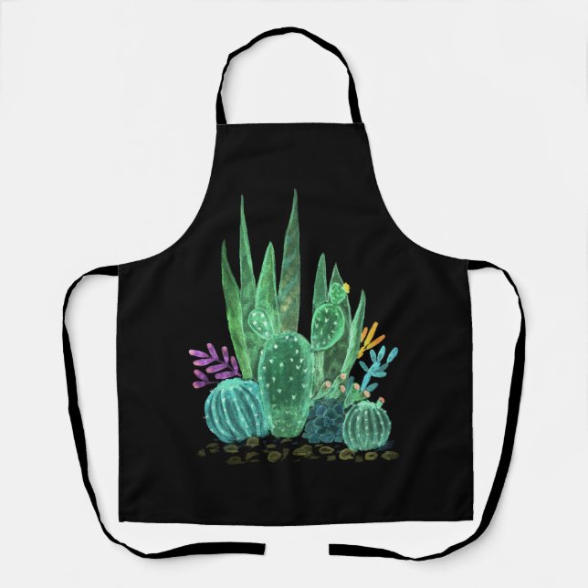 Delantal Acuarela, almohada de lanzamiento de cactus (Anverso)