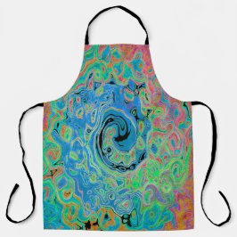 Delantal Acuarela Azul Groovy Abstracto Retro Bañón Líquido