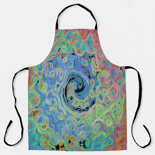 Delantal Acuarela Azul Groovy Abstracto Retro Bañón Líquido (Anverso)