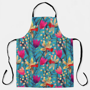 Delantal Acuarela Brillante: Diseño Floral Seamless.