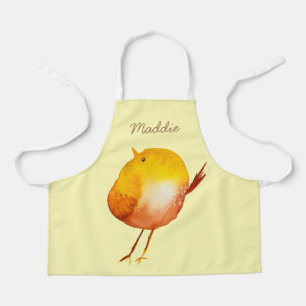 Delantal acuarela de ave amarilla suave