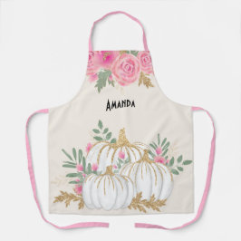 Delantal Acuarela de calabazas blancas y doradas