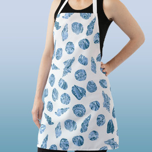 Delantal Acuarela de conchas marinas náuticas costeras azul