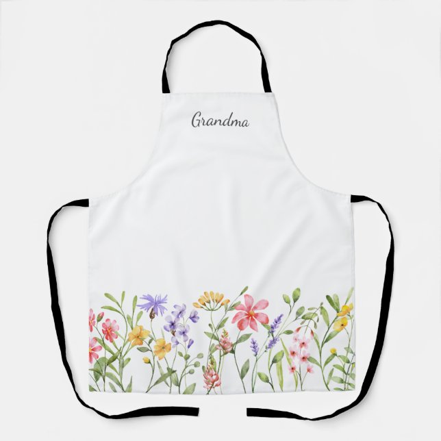 Delantal Acuarela de flores silvestres personalizada (Anverso)