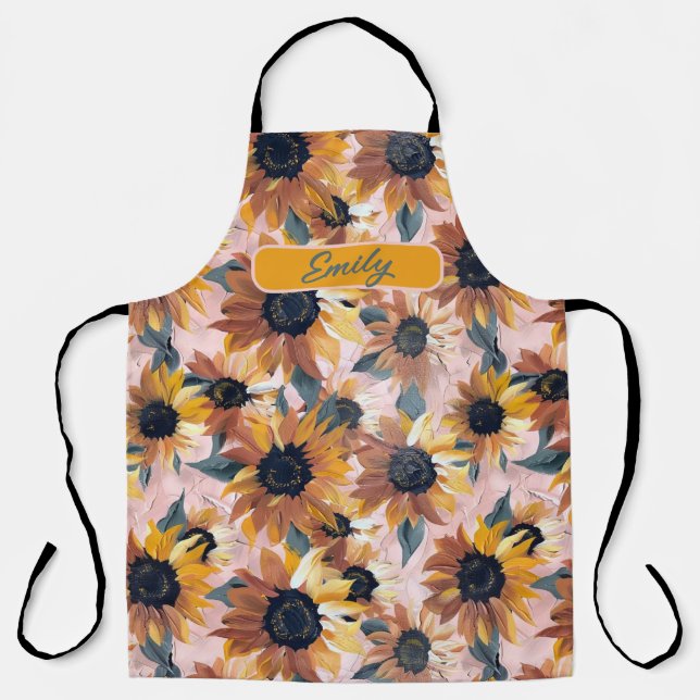 Delantal Acuarela de girasol personalizado - Desi floral ar (Anverso)