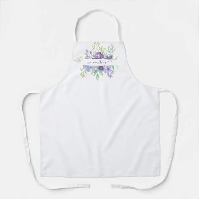 Delantal Acuarela de Lilac floral personalizada (Anverso)