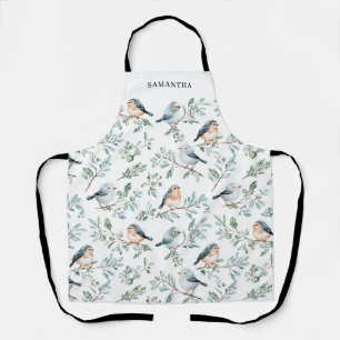 Delantal Acuarela de pájaro de invierno personalizada