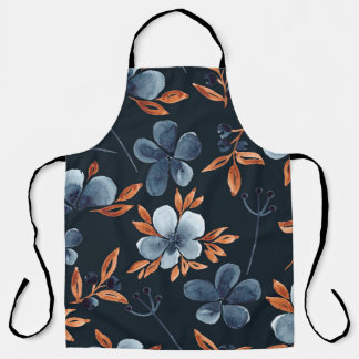 Delantal Acuarela de patrón floral sin fisuras con índigo f