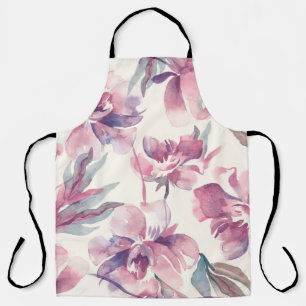 Delantal acuarela de peonies: fondo floral sin fisuras.