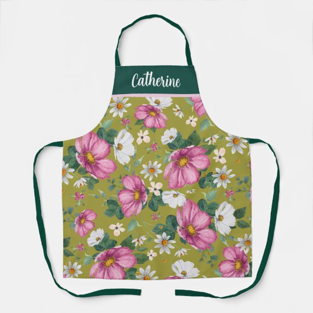 Delantal Acuarela de primavera floral personalizada Apron (Anverso)