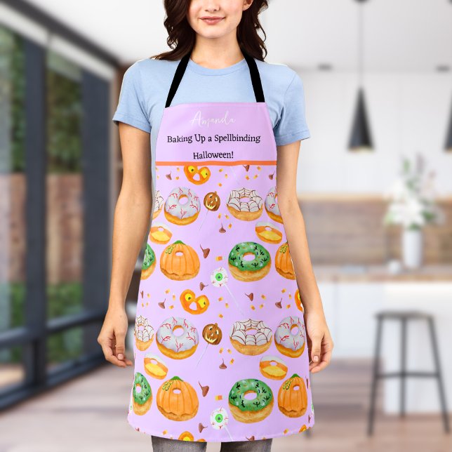 Delantal Acuarela Donut-licious Happy Halloween Candy (Get Spooky in the Kitchen with Watercolor Donuts!)