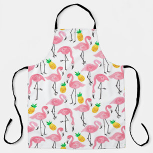 Delantal Acuarela Flamingo y Piña: Conjunto tropical.