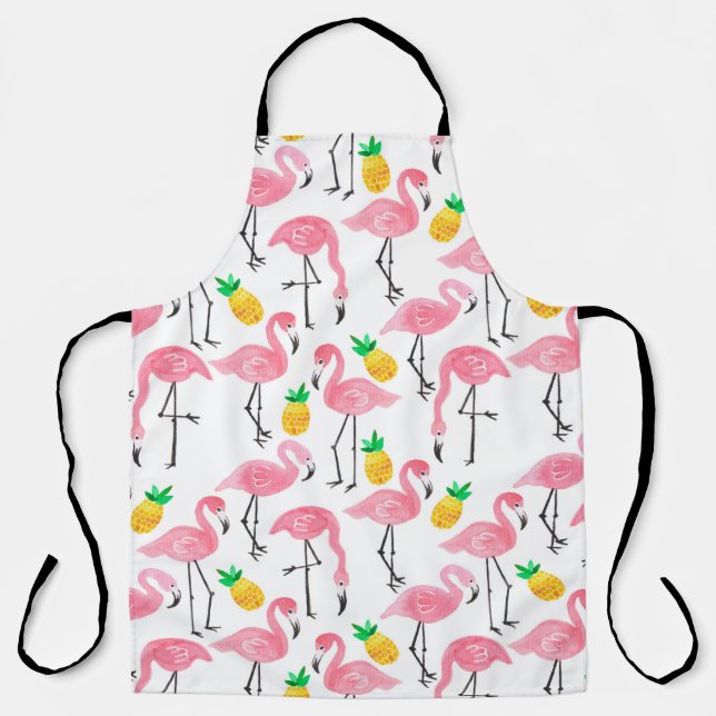 Delantal Acuarela Flamingo y Piña: Conjunto tropical. (Anverso)