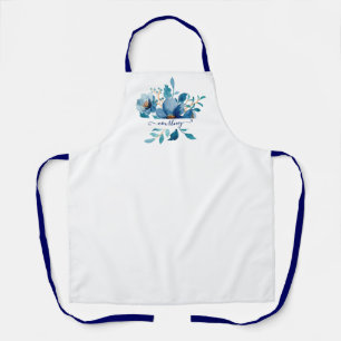 Delantal Acuarela floral personalizada azul brillante