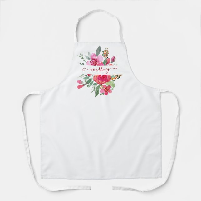 Delantal Acuarela floral personalizada rosa   (Anverso)