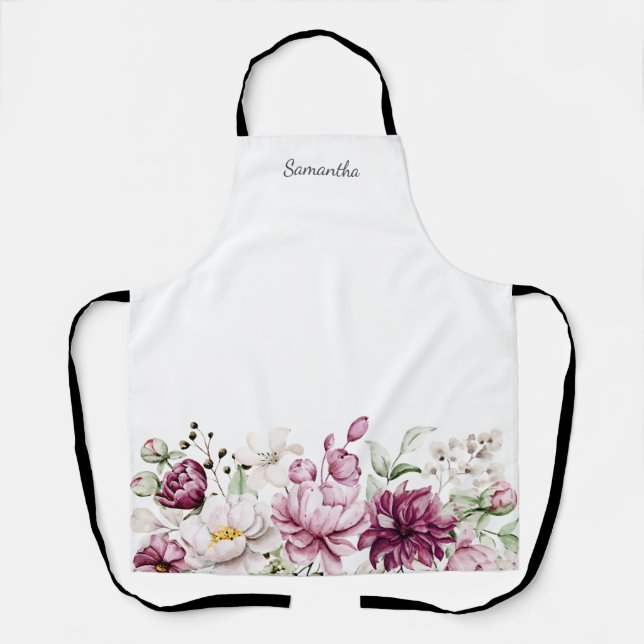 Delantal Acuarela floral rosa personalizada (Anverso)