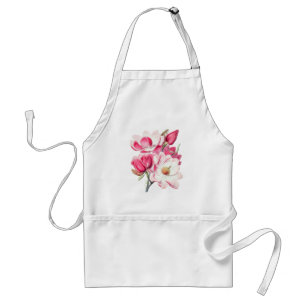 Delantal Acuarela Flores de Magnolia Rosa Botánica
