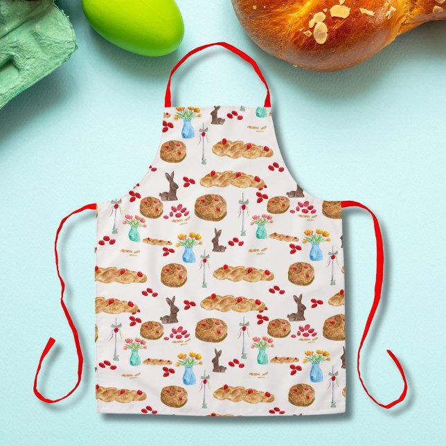 Delantal Acuarela Gastronomía Griega De Pascua Y Huevos Roj (Subido por el creador)