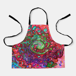 Delantal Acuarela Groovy Rojo Resumen Remoto Líquido Swirl