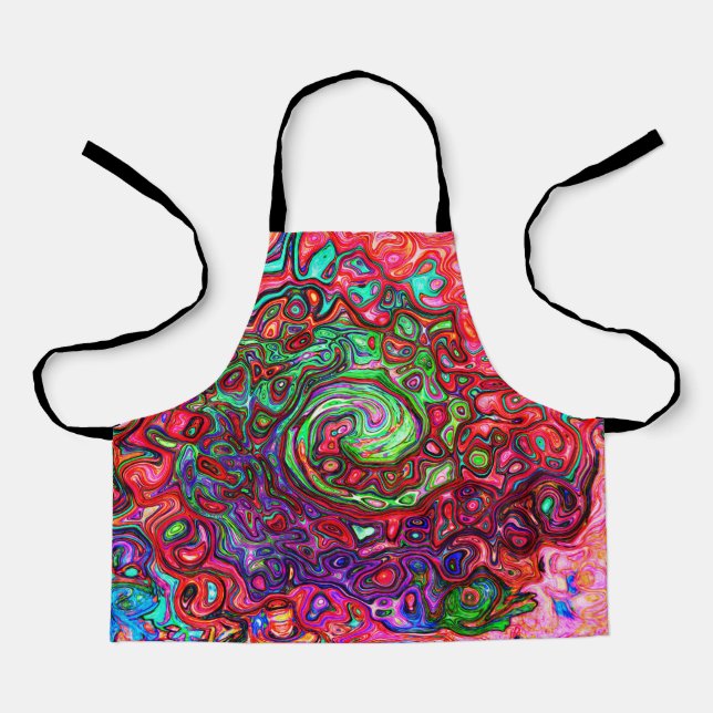 Delantal Acuarela Groovy Rojo Resumen Remoto Líquido Swirl (Anverso)