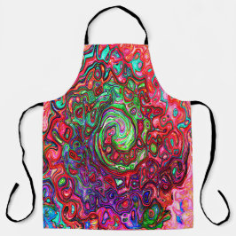 Delantal Acuarela Groovy Rojo Resumen Remoto Líquido Swirl