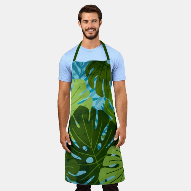 Delantal Acuarela Hawai Monstera Leaf Tropical - Verde (Gastado)