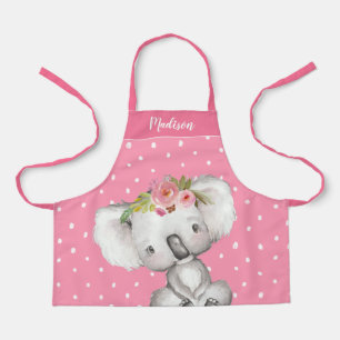 Delantal Acuarela Koala Floral Rosa Personalizada Niños