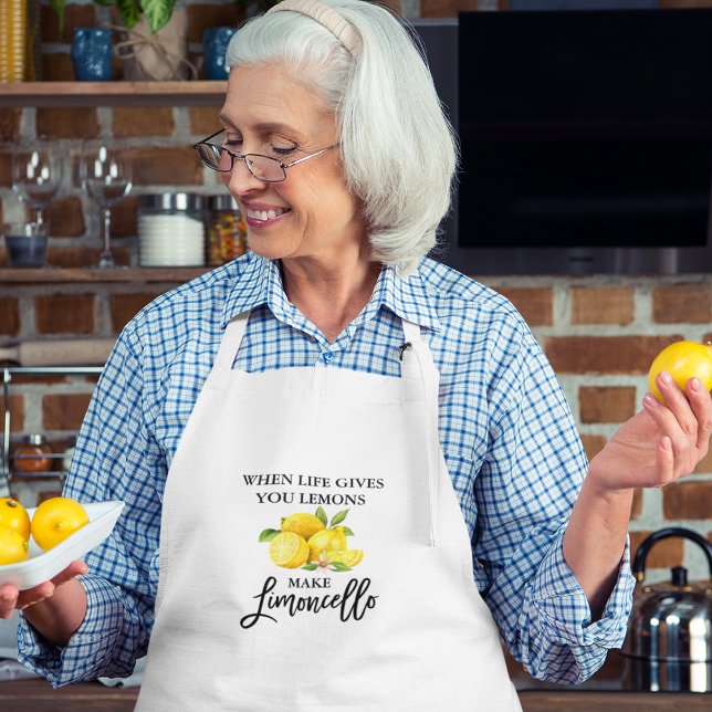 Delantal Acuarela Lemons Lemons Moderno Pincel Script Limon (Customize to change your personalized text size or text style.)