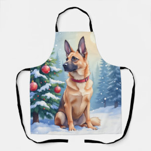 Delantal Acuarela Malinois Belga Navidad Verde