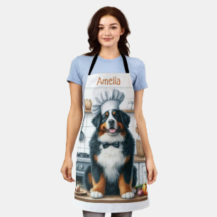 Delantal Acuarela personalizada Bernese Mountain Dog Chef
