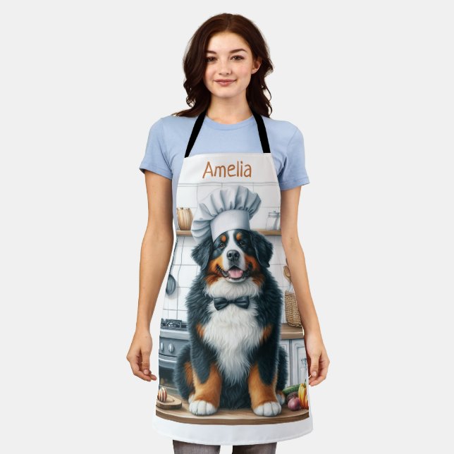 Delantal Acuarela personalizada Bernese Mountain Dog Chef (Gastado)