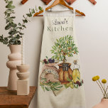 Delantal Acuarela personalizada Rustic Italiana<br><div class="desc">El diseño rústico italiano personalizado de acuarela es muy sencillo,  con una viñeta de temática oliva. Con tonos verdes,  dorados,  naranjas y marrones,  es perfecto para quien le guste cocinar,  sobre todo para los italianos. Agregue su nombre o el nombre del destinatario del regalo.</div>