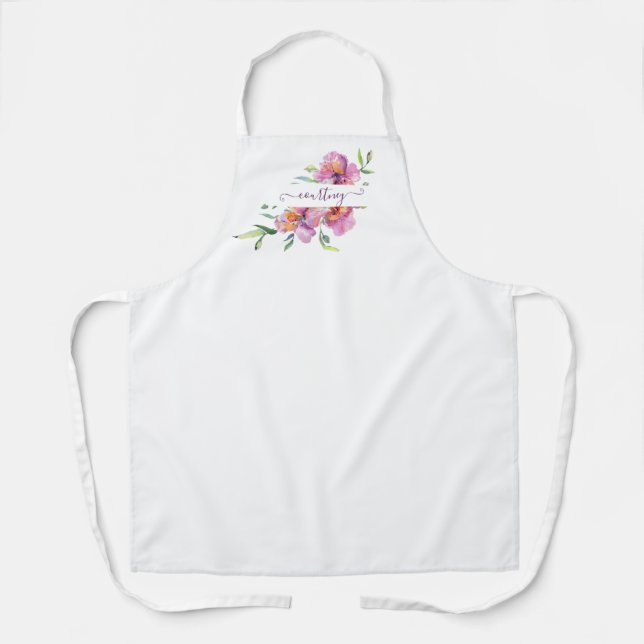 Delantal acuarela rosa floral personalizada (Anverso)