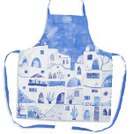 Delantal Acuarela Santorini<br><div class="desc">Paisaje urbano azul y blanco basado en la isla griega de Santorini.</div>