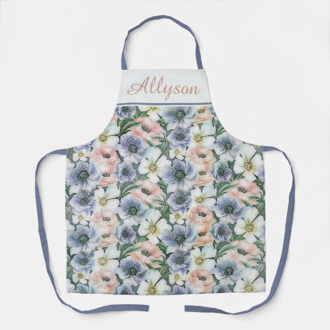 Delantal Acuarela suave manzana floral pastel (Anverso)