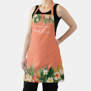 Delantal Acuarela Tropical Floral Beach House Coral
