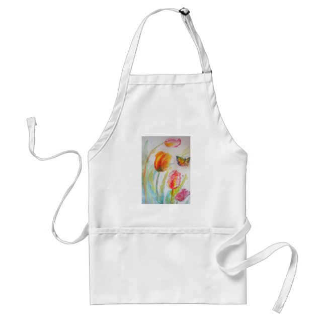 Delantal Acuarela Tulip Flor Cocina de arte floral Apron (Frente)